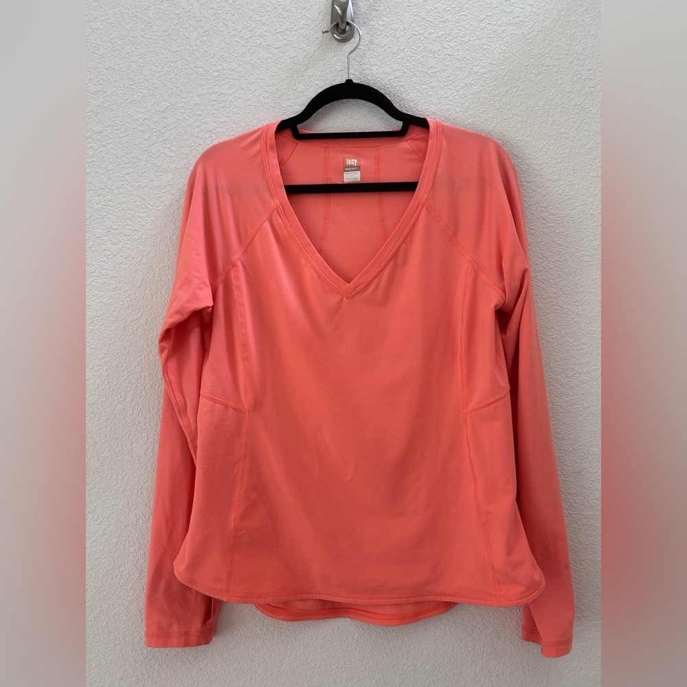Lucy Peach Orange V-Neck Long Sleeve Top Size L